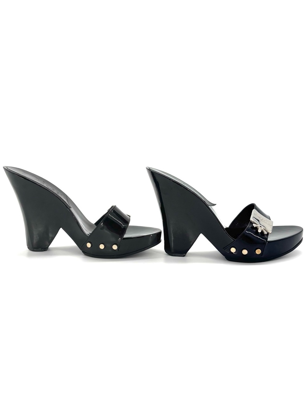 Dior John Galliano Vintage Screw Logo Plaque Bondage Wedge Slide Mules 35.5 - Picture 5 of 11